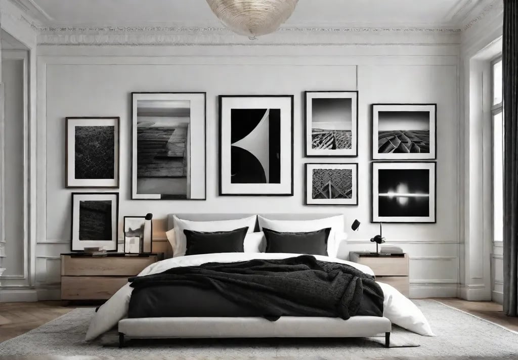 A minimalist gallery wall consisting of blackandwhite photographs of architectural details all