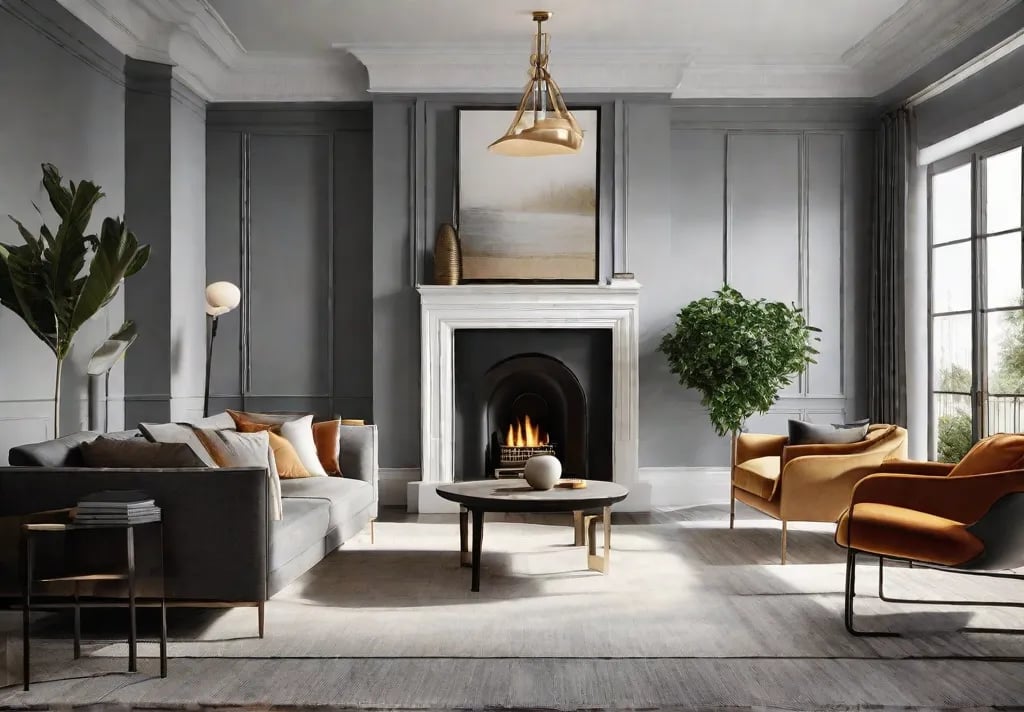 A realistic depiction of a living room before and after applying a vibrant color palette