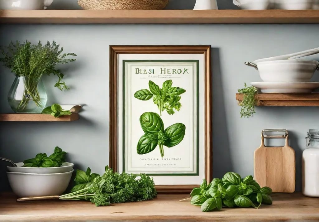 A series of elegantly framed watercolor illustrations of fresh herbs