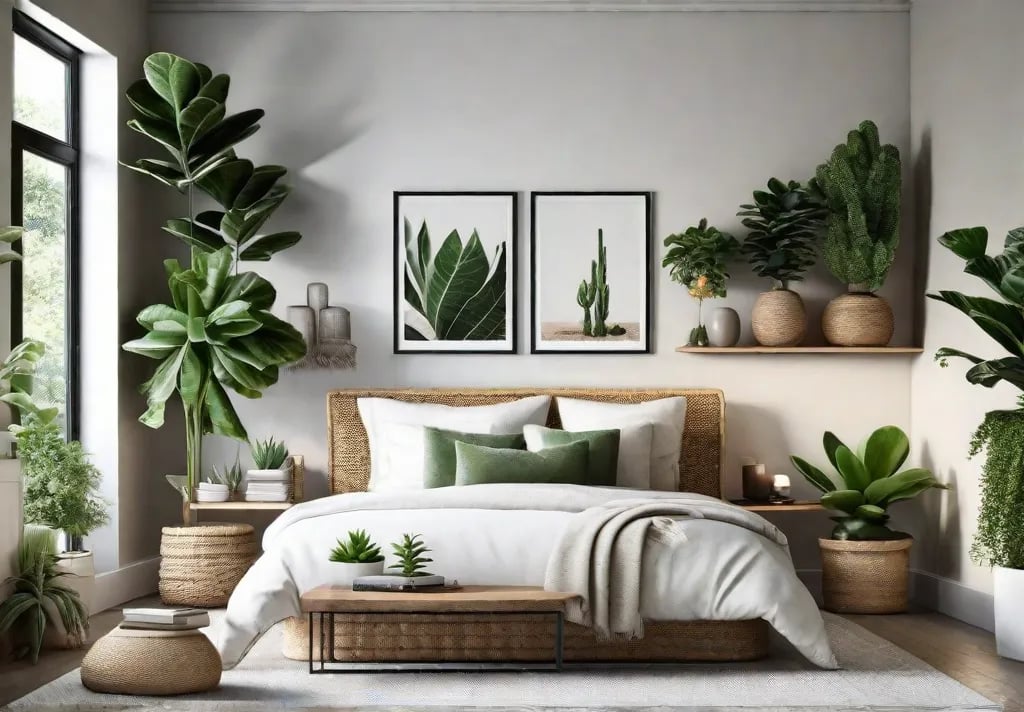 A tranquil bedroom oasis filled with lush lowmaintenance indoor plants like a