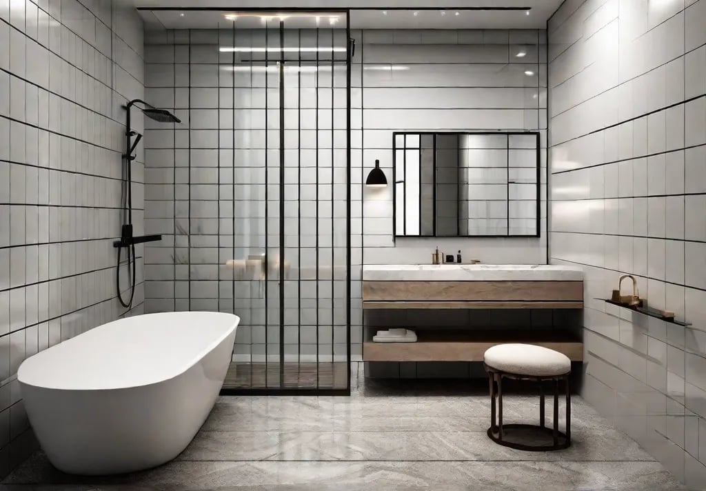  stunning glass enclosed shower with rainfall and handheld showerheads