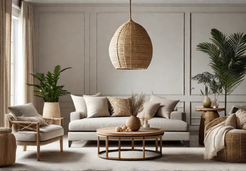 Eco friendly living room decorated in soft