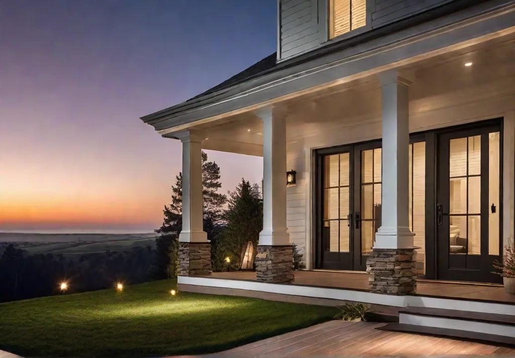 Motion sensor lights discreetly integrated into the front porch design