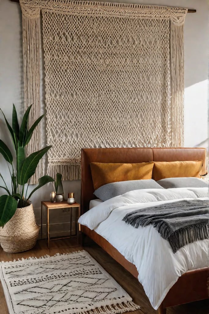 A bedroom with a dresser made from upcycled materials a soft and