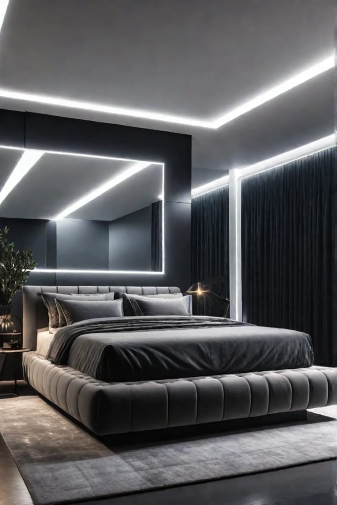 A bedroom with mirrors strategically placed to reflect and enhance the cosmicinspired