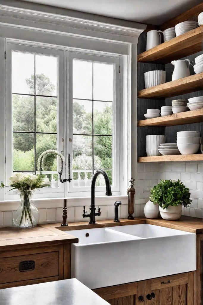 A charming coastal kitchen with a mix of white and natural wood