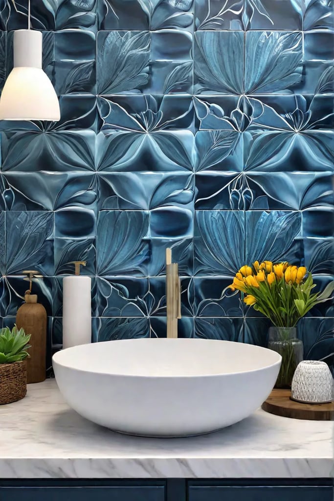 A coastal kitchen with a backsplash of peel and stick tiles in