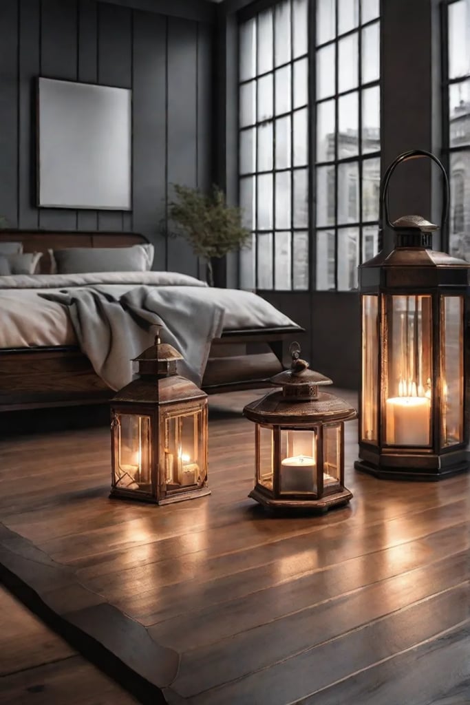 A cozy Scandinavian bedroom highlighting light wooden furniture soft grey textiles and