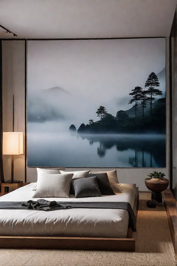 A cozy and inviting Japaneseinspired bedroom with a low futon bed tatami