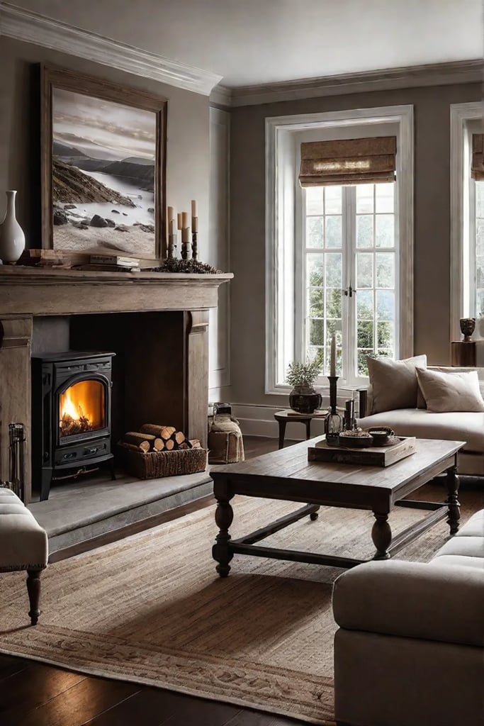 A cozy and inviting living room with warm neutral tones including beige