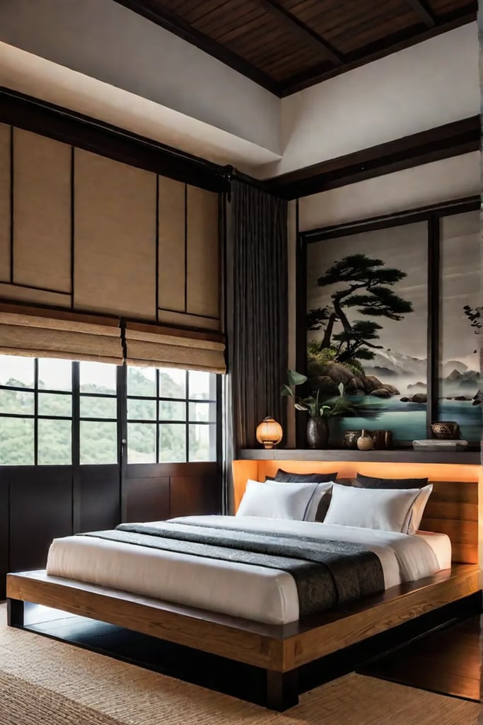 A cozy and tranquil Japaneseinspired bedroom featuring a low platform bed shoji