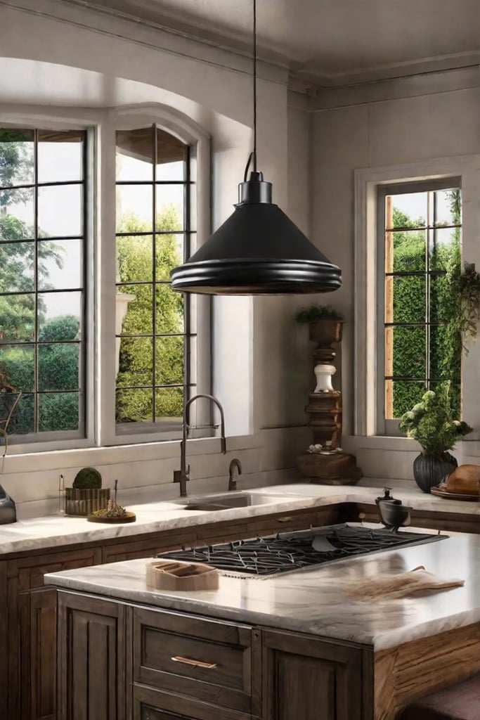 A kitchen featuring a reflective glass tile backsplash and polished stone countertops