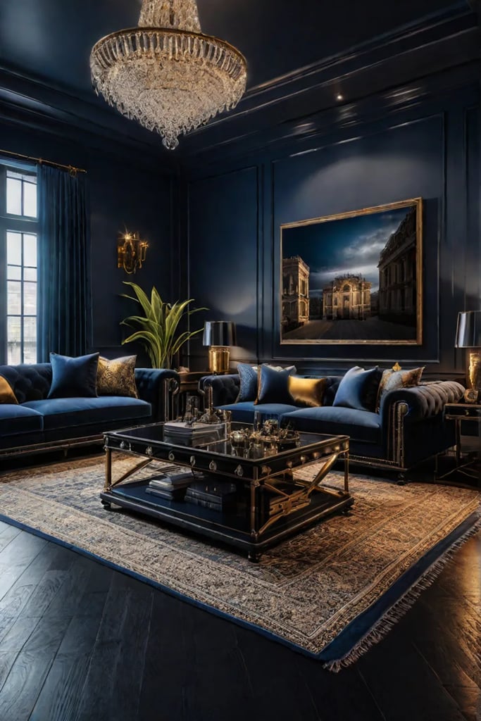 A living room that embraces a bold highcontrast color palette of rich