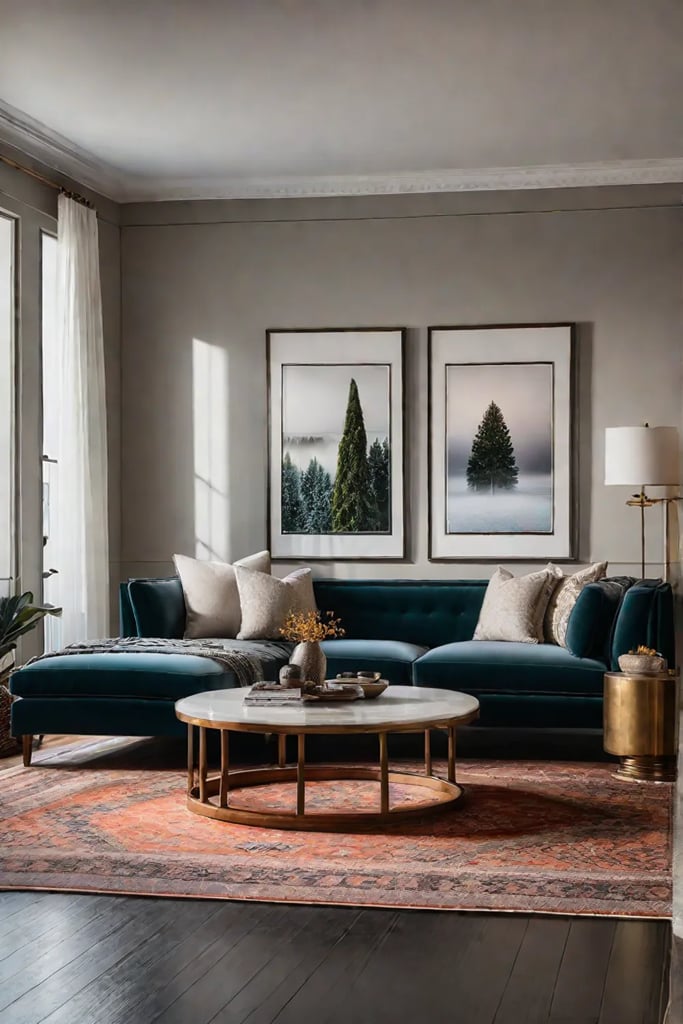 A living room that showcases a harmonious blend of luxurious textures from