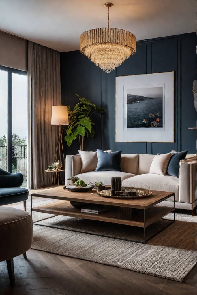 A living room with a deep comfortable sofa a warm color palette