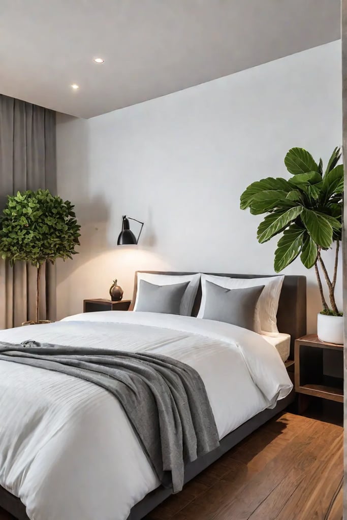 A minimalist Japaneseinspired bedroom with clean lines a neutral color palette and