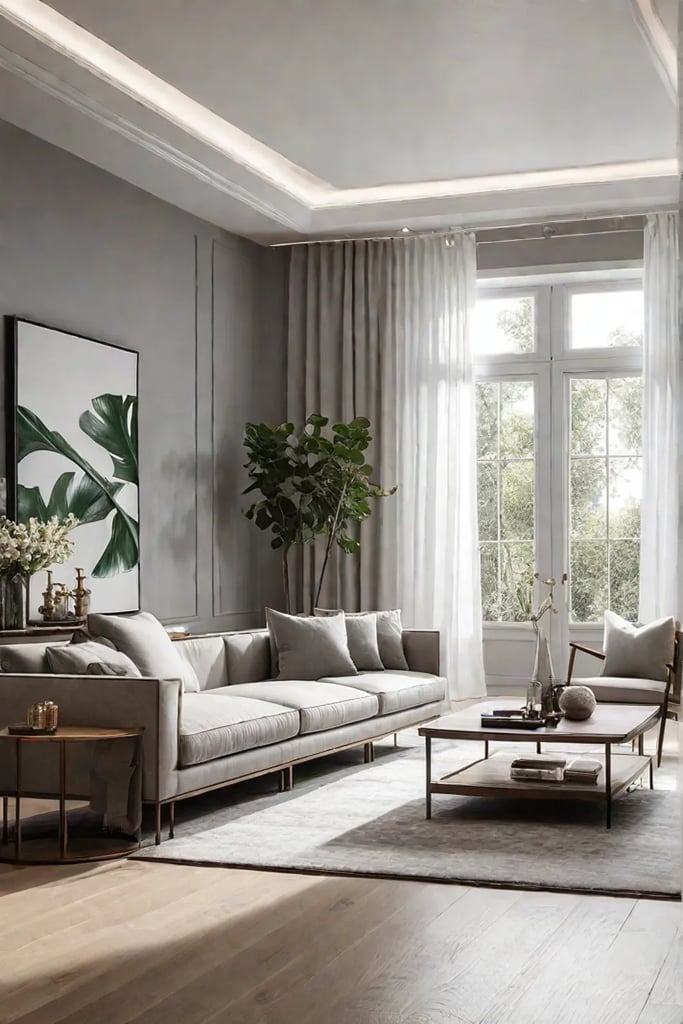 A modern and minimalist living room with clean lines a neutral color