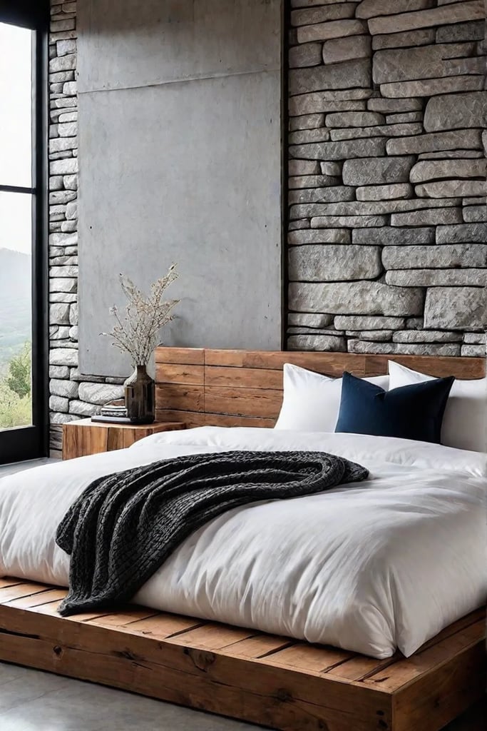 A serene bedroom with a wooden platform bed soft organic cotton bedding