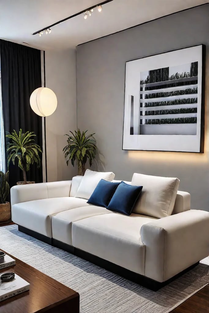 A small living room with a modular sofa that can be configured