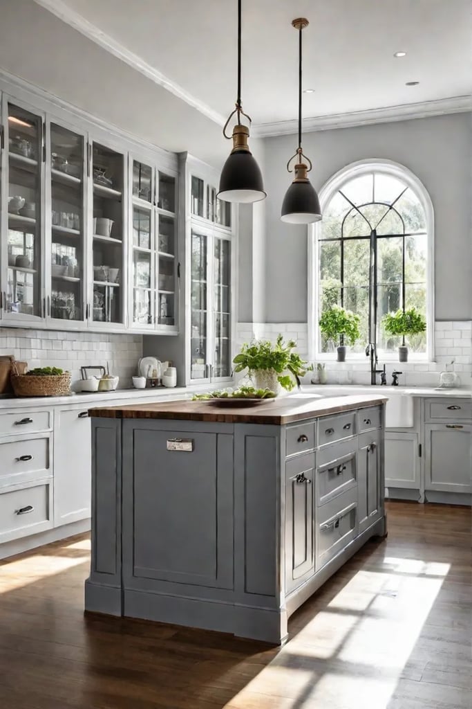 A spacious coastal kitchen with ample natural light streaming in through large