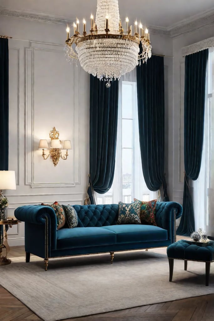 A stately and sophisticated living room with a commanding chesterfield sofa intricate