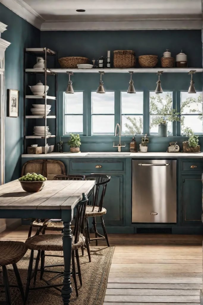 A unique coastal kitchen with a mix of modern and vintage elements