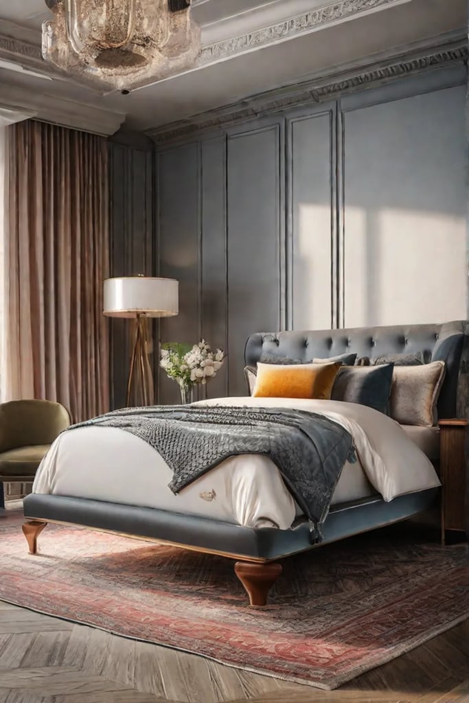 A vignette featuring classic bedroom furniture such as an antique wooden dresser