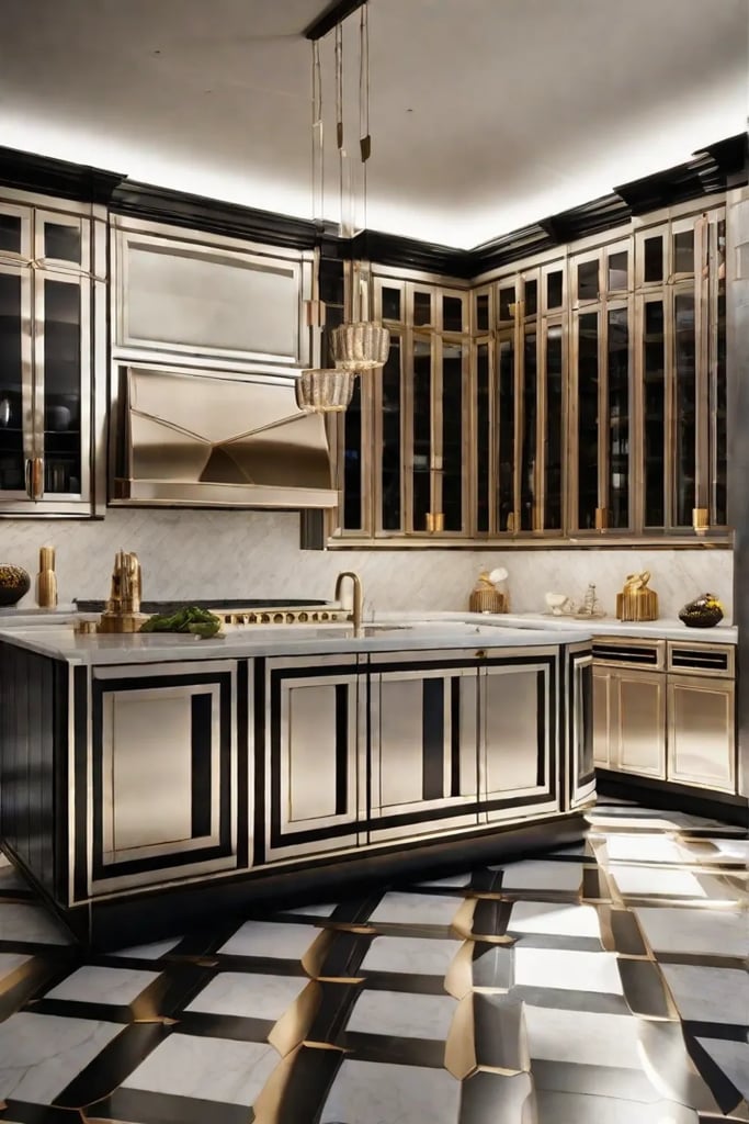Art Deco kitchen snapshot capturing the essence of glamour with geometric patterned