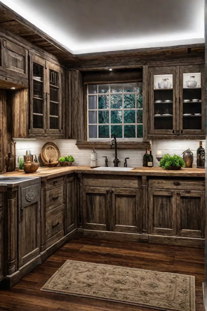 Farmhouse kitchen cabinets made from reclaimed wood materials