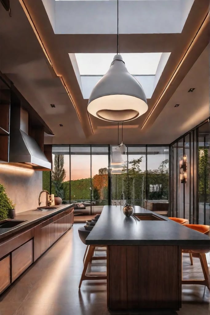 Sleek undercabinet LED lighting casting a warm glow on a dark countertop