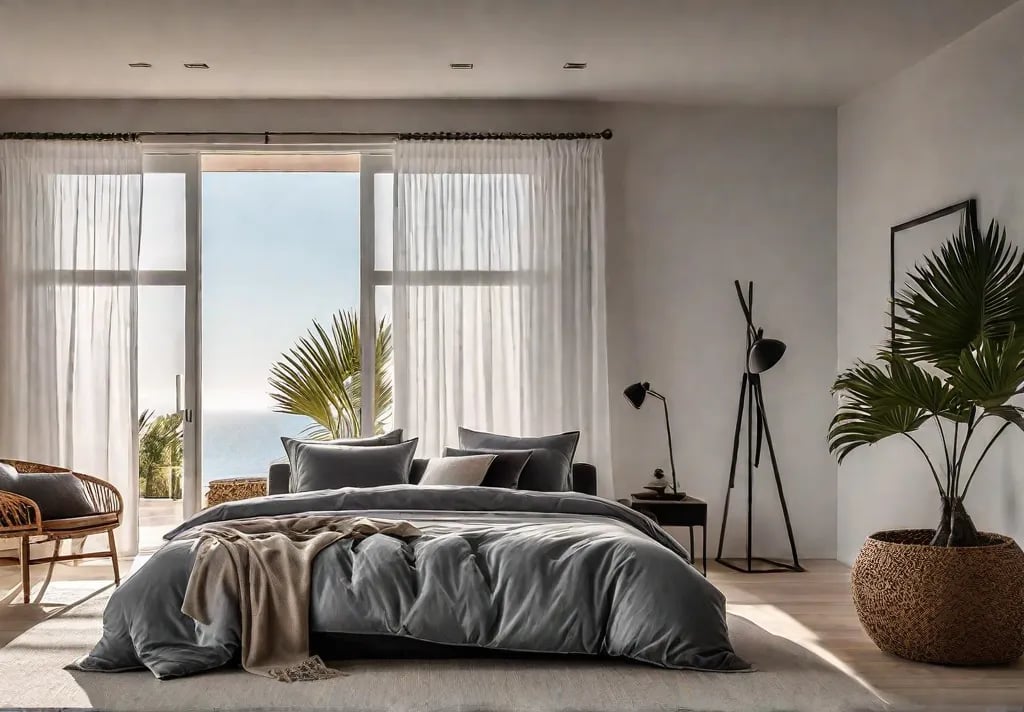 Soft flowing curtains billow in a gentle breeze casting a dreamy glowfeat