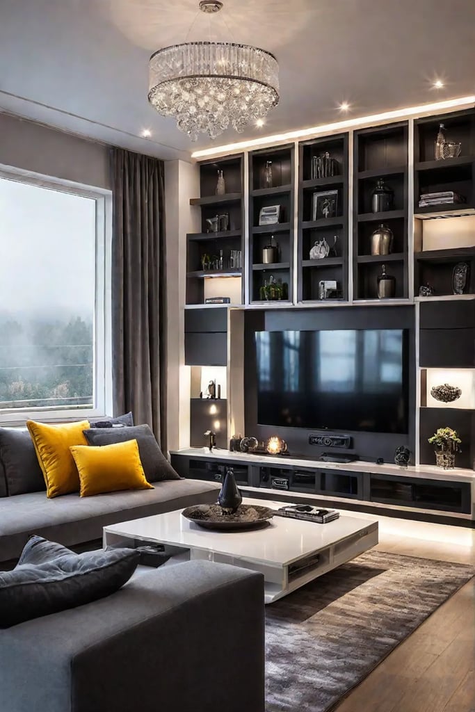 a compact living room with a transformable sofa hidden storage and a