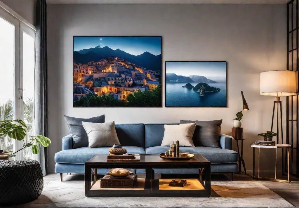 A cozy living room with a gallery wall featuring framed family photosfeat