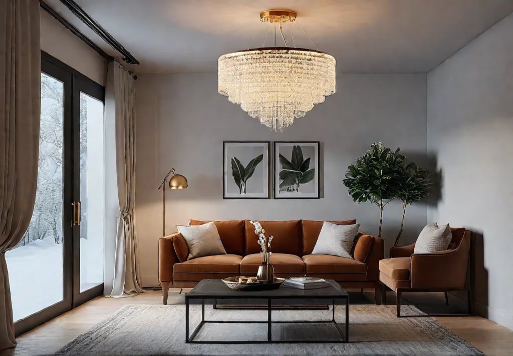 A cozy living room with warm neutral walls a large window providingfeat