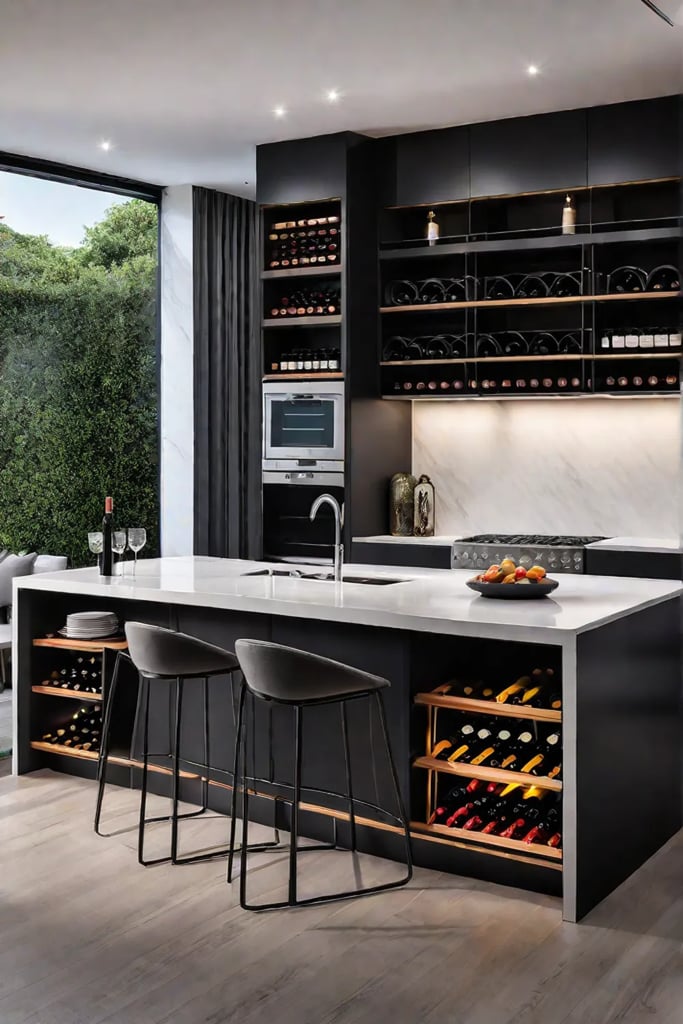 A kitchen island with optimized storage and functionality enhancing the layout