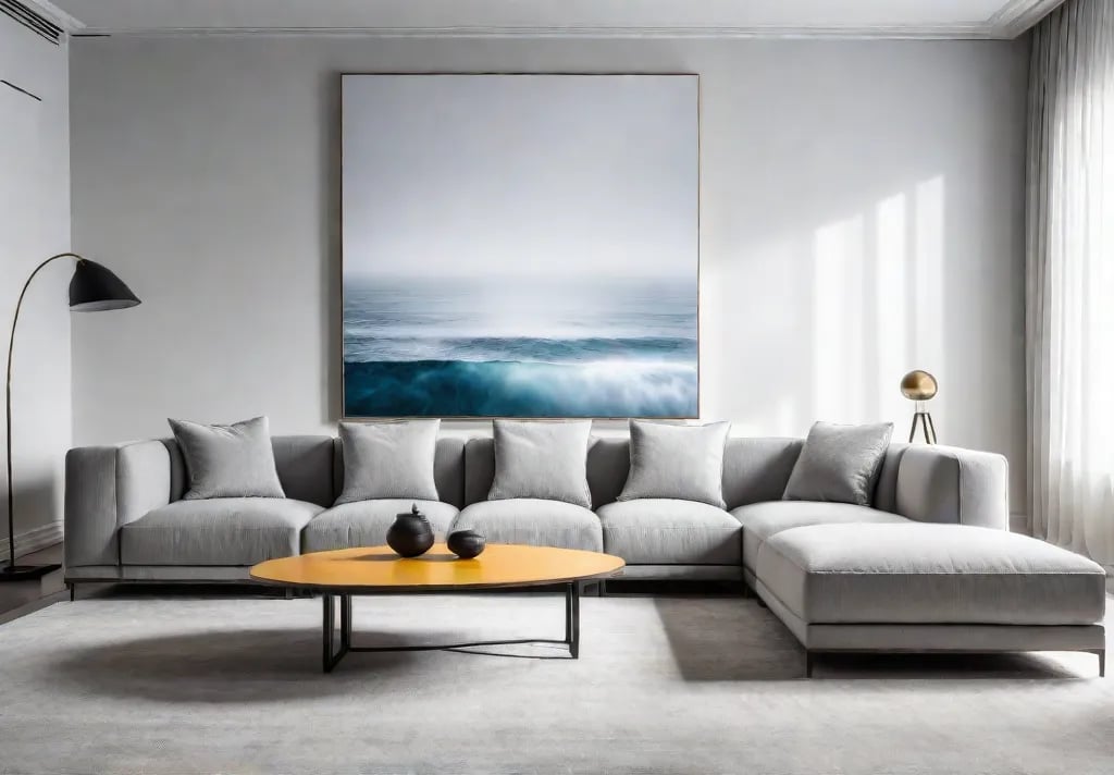 A minimalist living room featuring a modular sectional sofa in a lightfeat