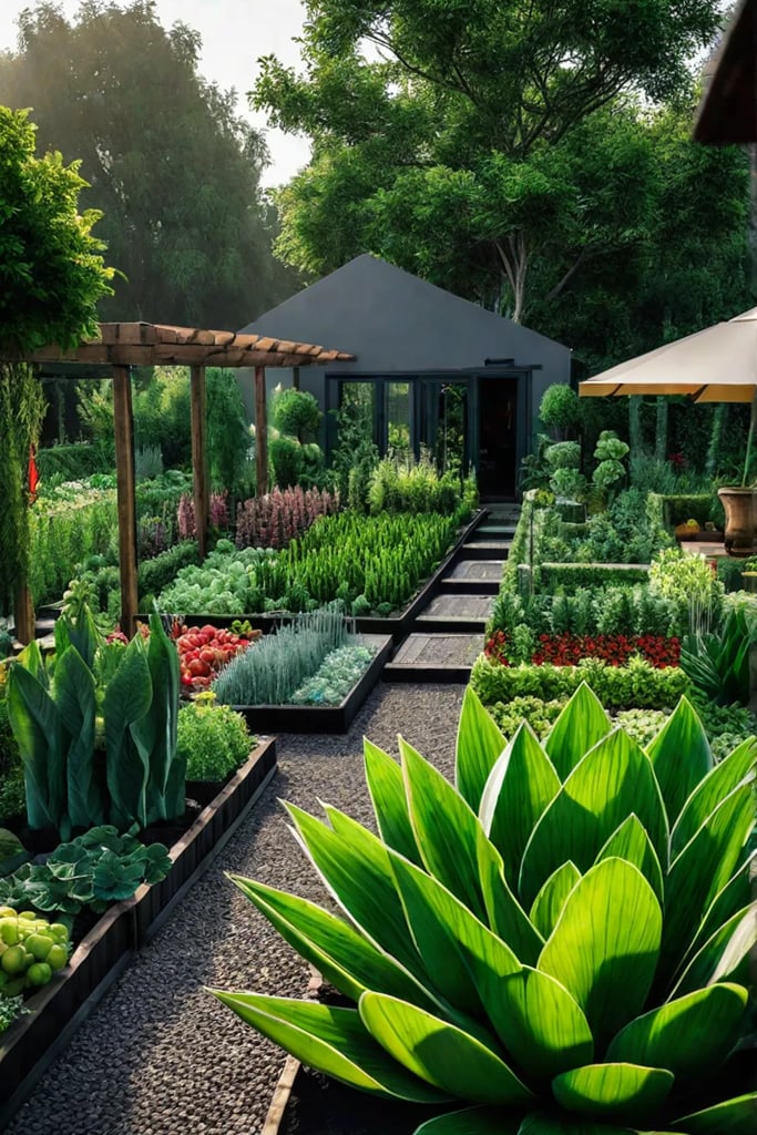 A permaculture garden layout with different zones for vegetables herbs and companion 1