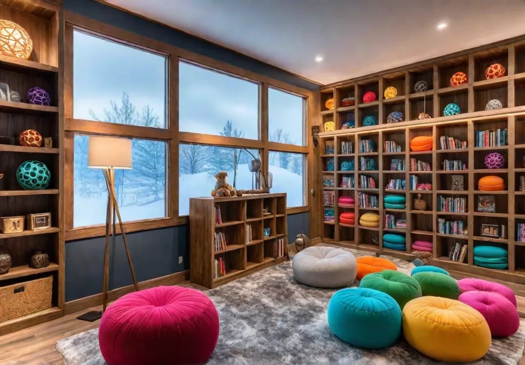 A vibrant playroom filled with natural light A cozy reading nook withfeat