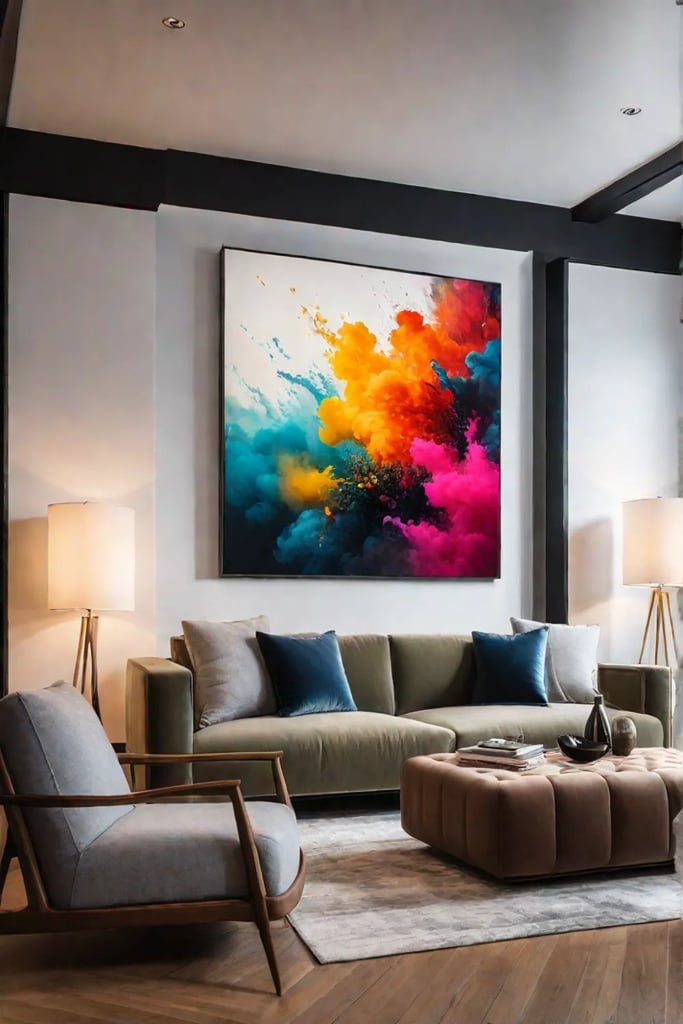 Abstract painting as focal point in living room
