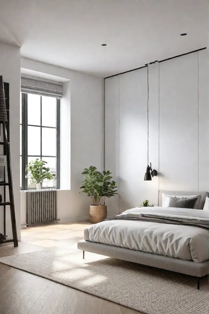 Airy minimalist bedroom with builtin vanity