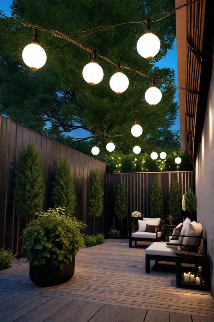 Backyard patio with ample lighting