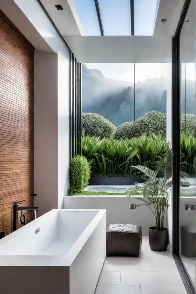 Bathroom with indooroutdoor connection and garden balcony