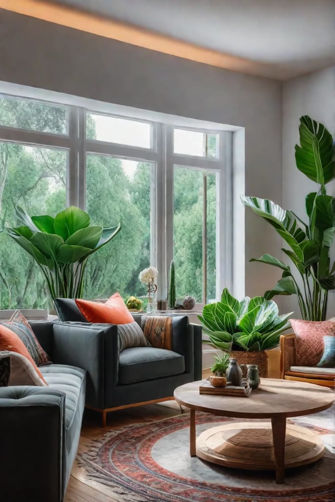 Bohemian living room with eclectic decor