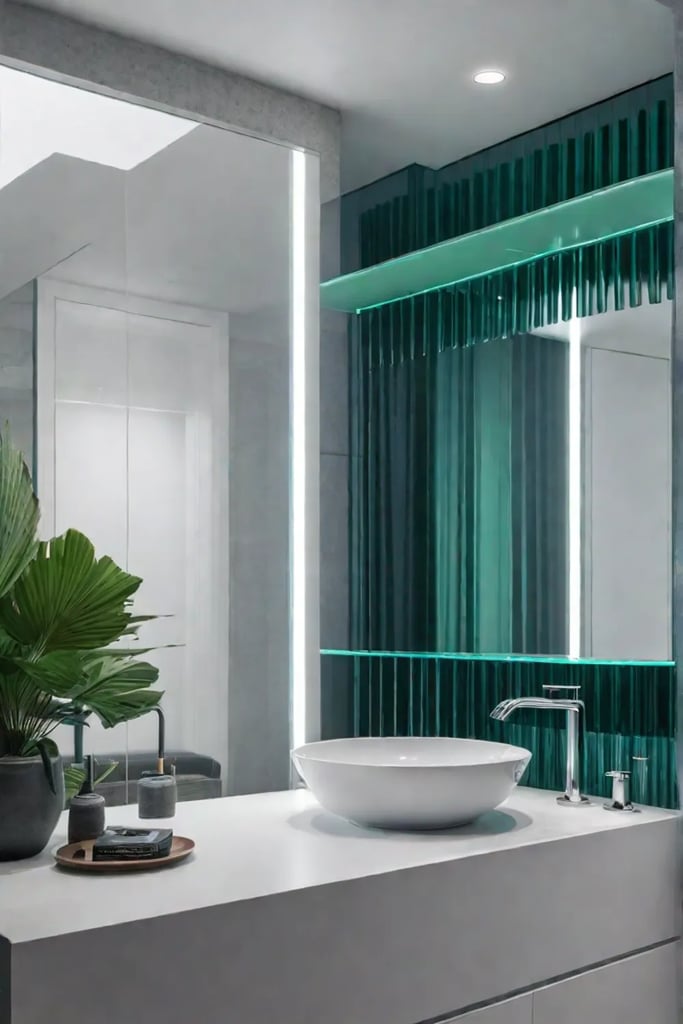 Calming and serene small bathroom with waterfall faucet