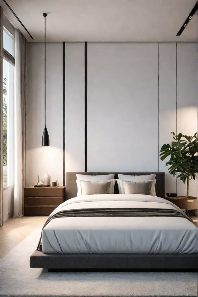 Chic minimalist bedroom with builtin wardrobe