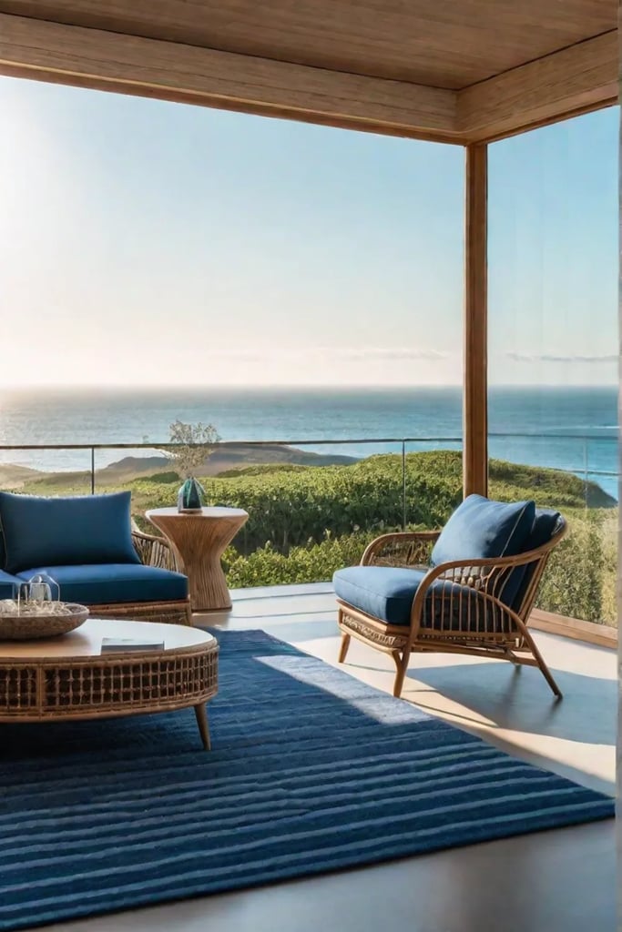 Coastal living room with sustainable rattan and bamboo furniture