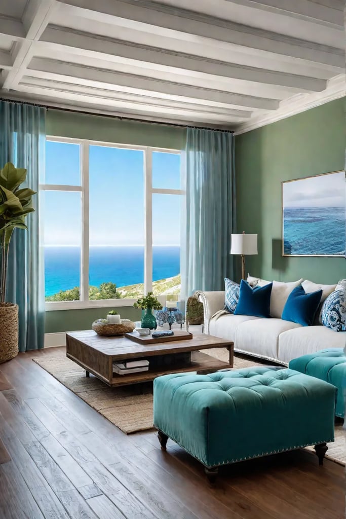 Coastalinspired living room with beachy accents