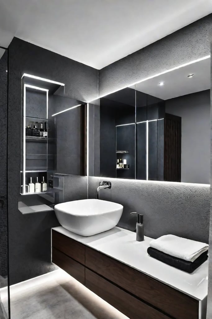 Compact floating bathroom vanity with builtin storage