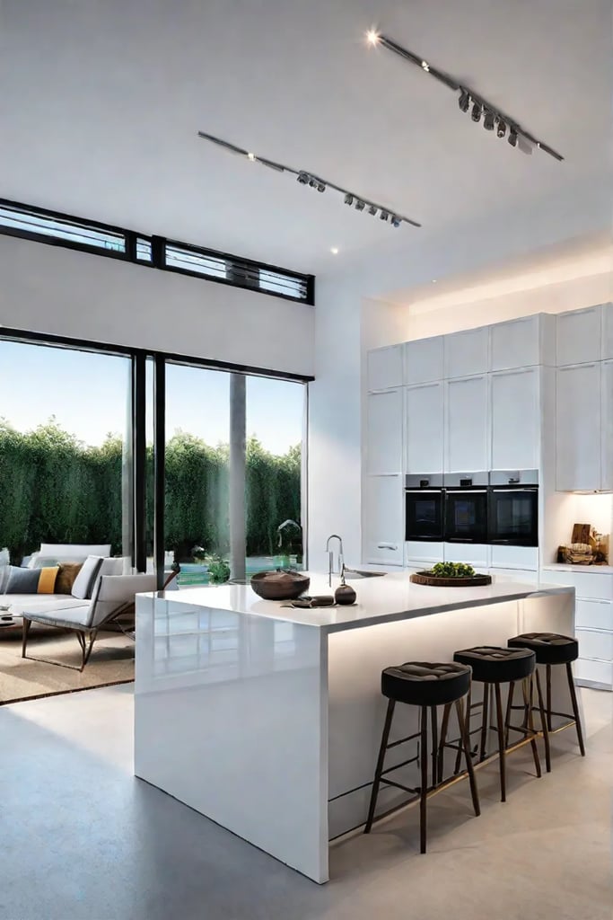 Contemporary kitchen with white laminate countertops