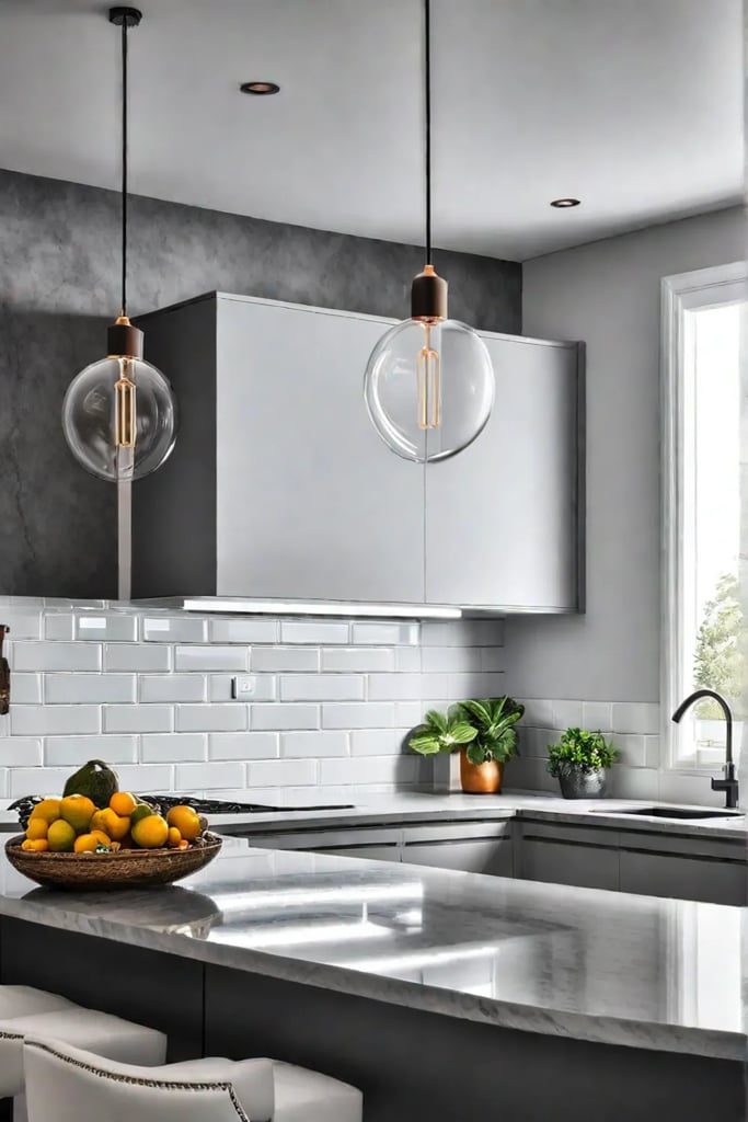 Contemporary kitchen with adjustable lighting controlled by a smart home system